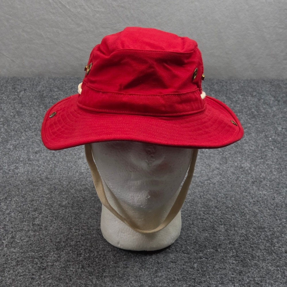 Vintage Orvis Boonie Hat M Red Canvas Snap Wide Brim USA Made Safari Hiking 80s